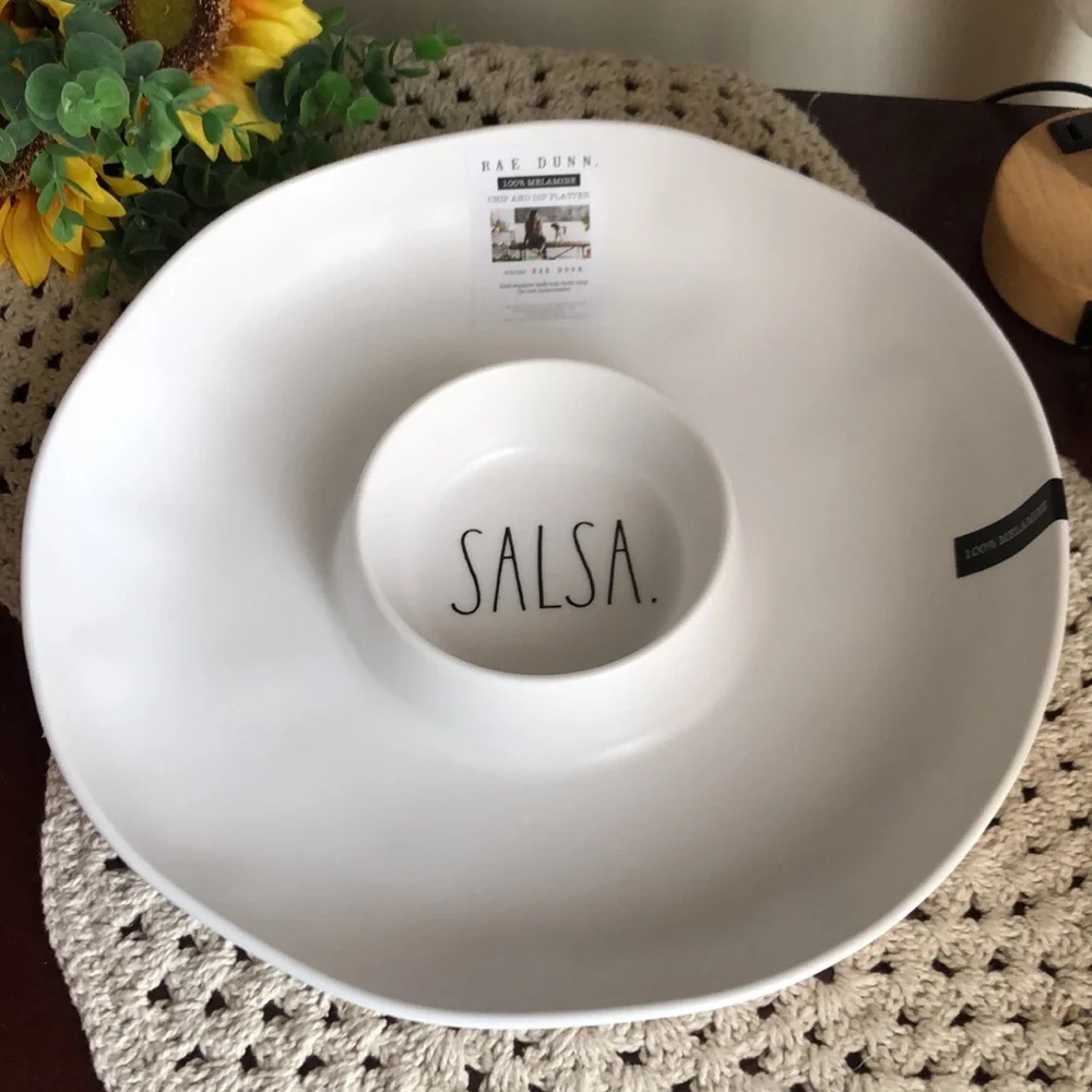 Rae Dunn White Chip & Dip Bowl with SALSA Lettering